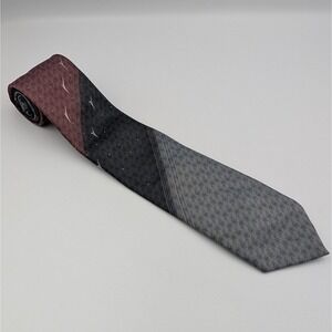 VTG Philippe Longet Tie Abstract Maroon Gray Black Flying Bird Pattern Menswe